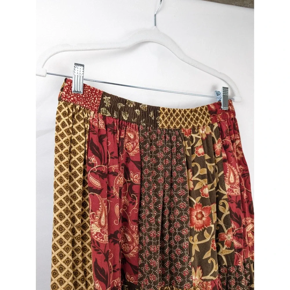 Vtg Y2K Patchwork Floral Tiered Maxi Skirt Sz L Cottagecore Prairie Hippie Boho